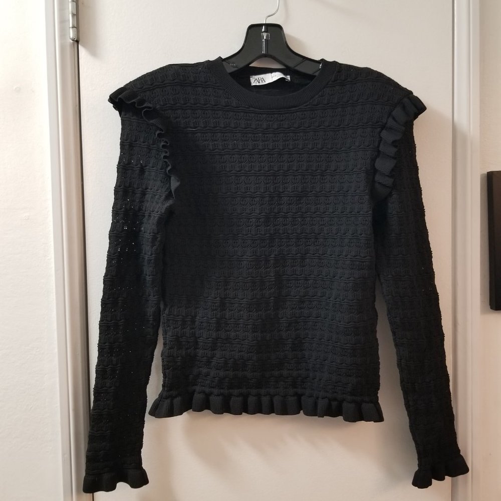 Zara pullover long sleeve ruffle scalloped edge sweater knit top - Picture 3 of 14